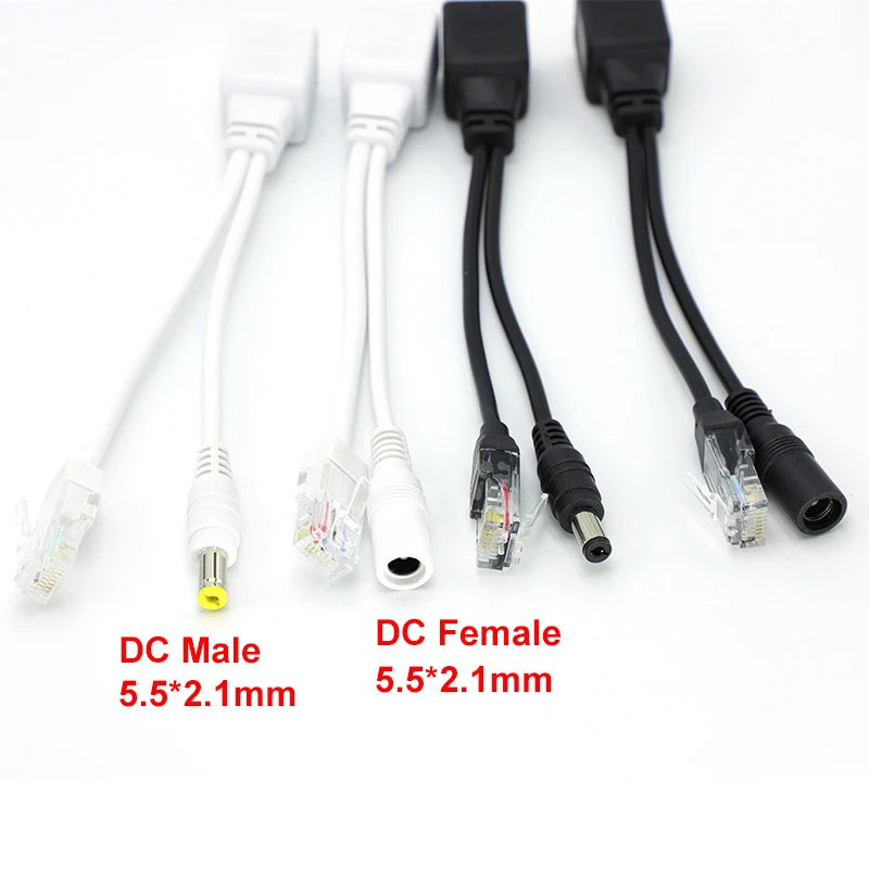 1 Pair POE Splitter RJ45  Cable Power Over Ethernet Adapter Injector Splitter DC 12V IP Camera