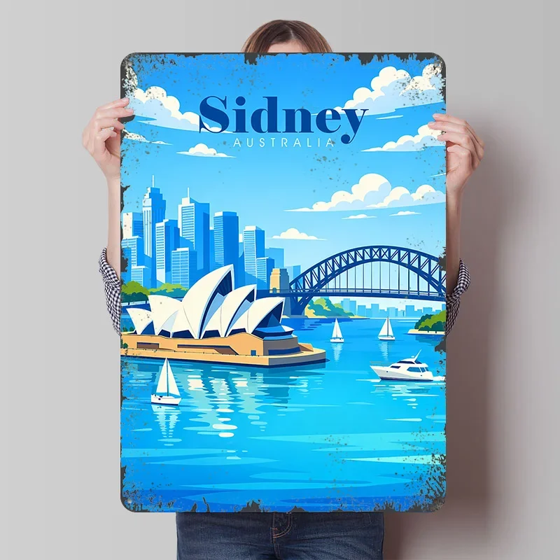 Sydney Australia Travel Tinplate Poster Customized Wall Art Vintage Retro Metal Signs for Room Decoration Gaming Home Decor Men