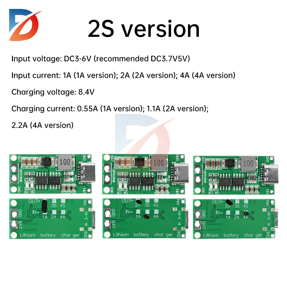 Tipo c bms 2S 3S 4S 1a 2a 4a 18650 placa de carregador de bateria lipo dc 3-6v módulo de impulso para módulo de carregador de bateria lipo