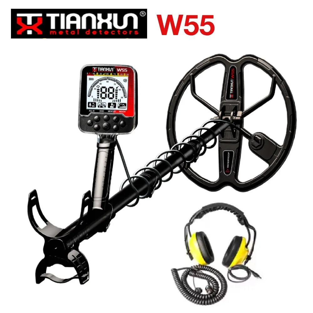 Full Perspective Waterproof Metal Detector W55 Long Range for Treasure Hunting Gold Silver Copper Detection Max 1-3 Meters Depth