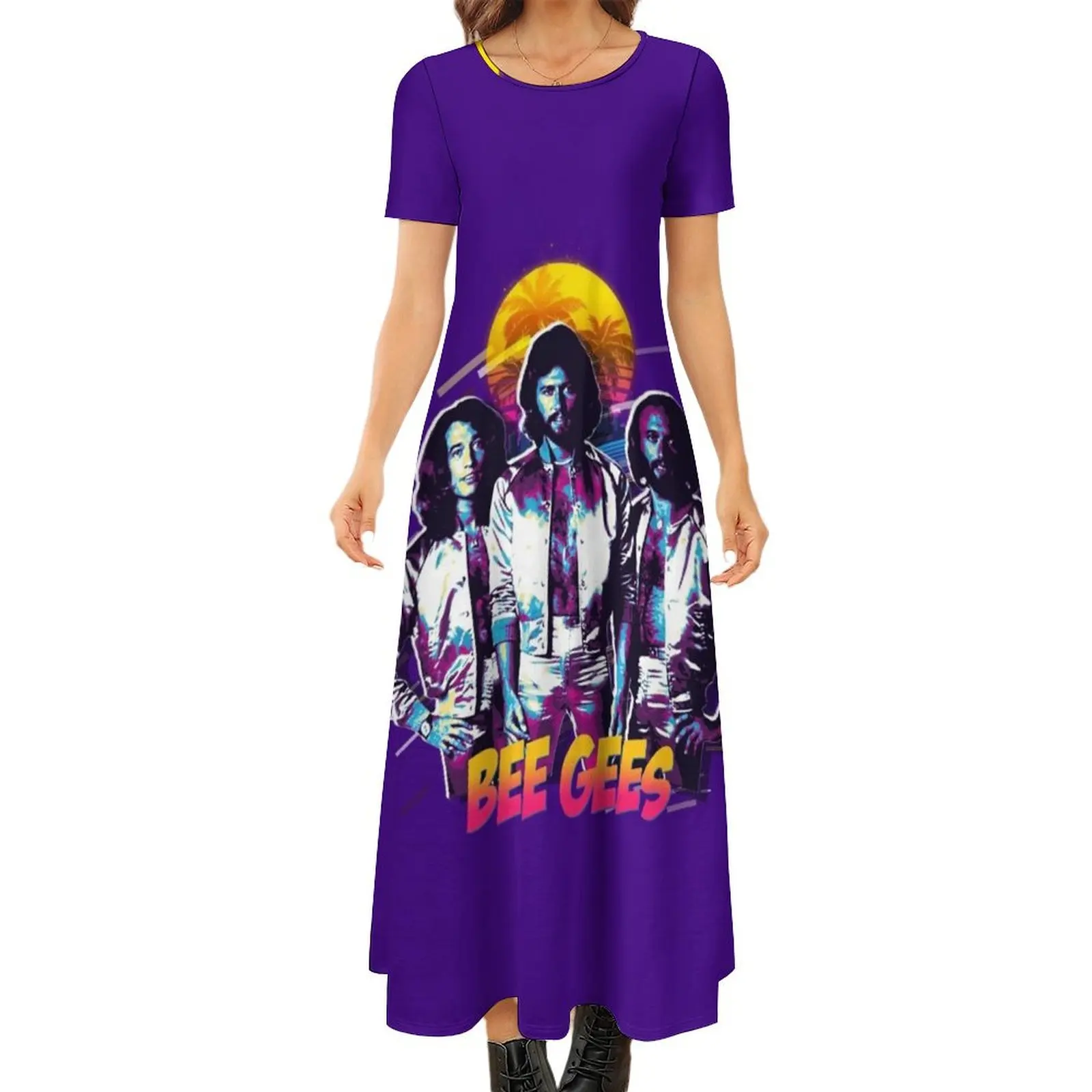 

Bee Gees Pop Art Round Neck Short Sleeve Dress Long dresses women dress