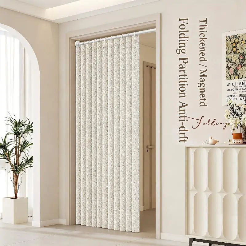 No Punching Folding Curtain, Elegant Door Partition Screen, Stylish Home Ornament, Privacy Enhanced Indoor Space Divider