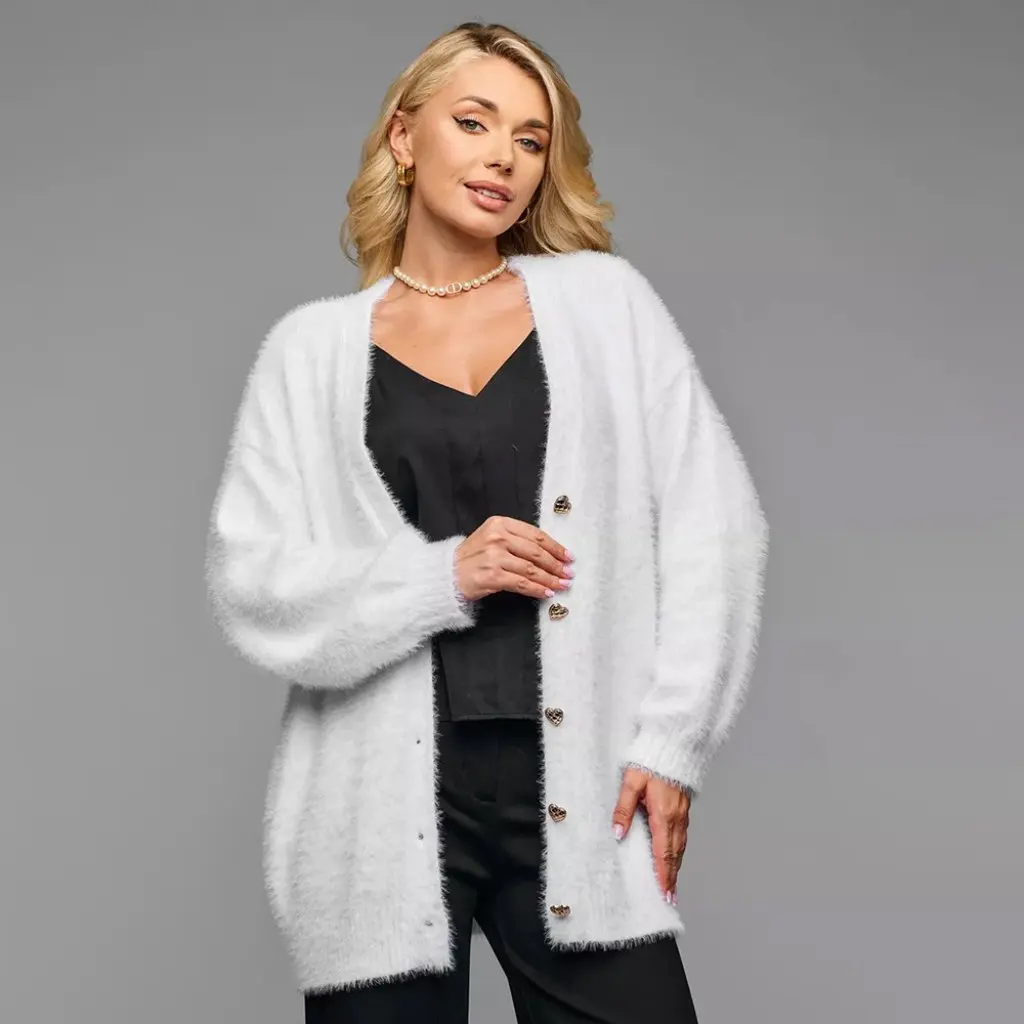 

Женский вязаный кардиган в европейском и американском ленивом стиле с v-образным вырезом, свободный модный норковый бархатный свитер с пуговицами в виде сердца, осень-зима