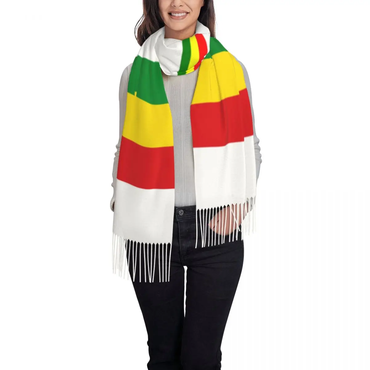 Custom Rasta Stripe Rasta Scarf Wrap Women Long Winter Warm Tassel Shawl Unisex Jamaican Scarves