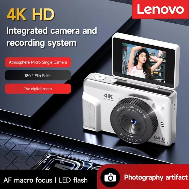 Lenovo Flip Screen Digital Camera AF Macro Focus Zoom Campus Student CCD Card Machine HD Camera Long Endurance MINI Camera