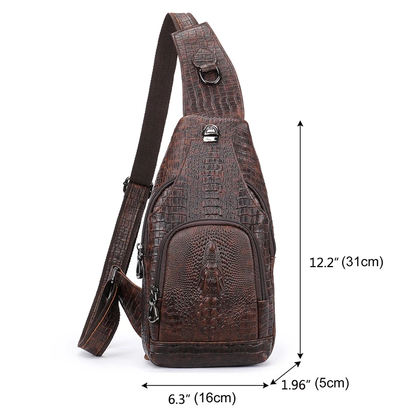 Crocodile Genuine Leather Men\'s Sling Bag Crossbody Backpack Mens Shoulder Chest Pack Daypack Cross Body Messenger Bags for Man