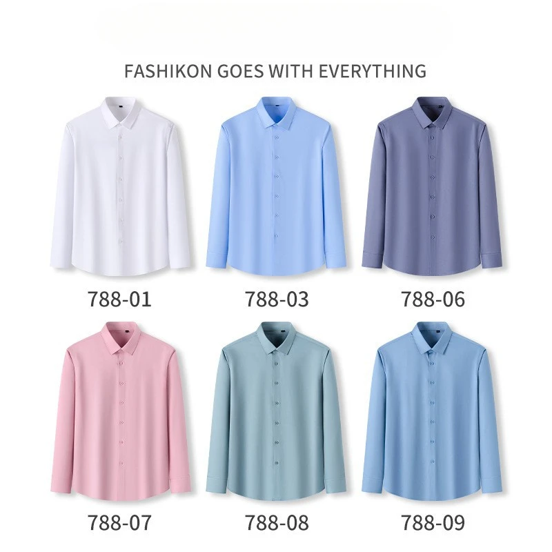 

Bamboo fiber Solid Color Shirts Men Long Sleeve Causal Men Shirts Short sleeve Slim Fit Fashion Easy Care Anti-wrinkle Business