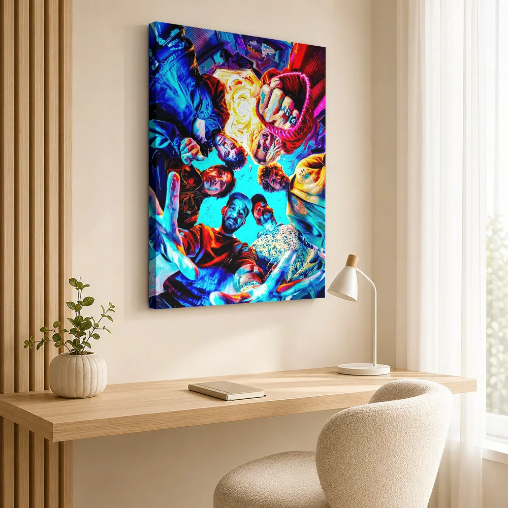 Group of friends looking down Framed Canvas Print Poster Custom Modern Aesthetic Wall Art for Office Decor Gift for Collectors