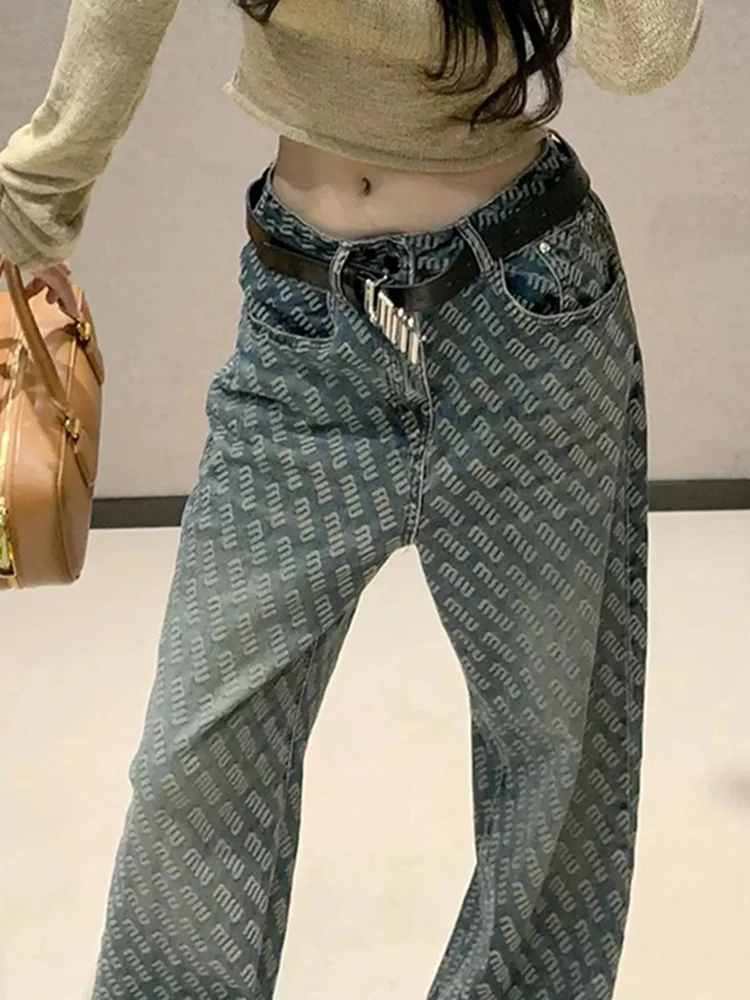 

Fashion Street Print Loose Woman Jeans Y2K New Casual Loose Women Jeans Blue High Waist Slim Basic Straight Leg Pants Female