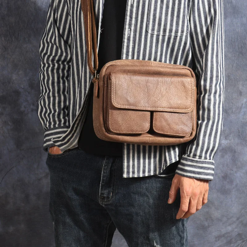 

Handmade retro matte leather shoulder bag men's leather casual first layer cowhide simple messenger backpack retro fashion simpl