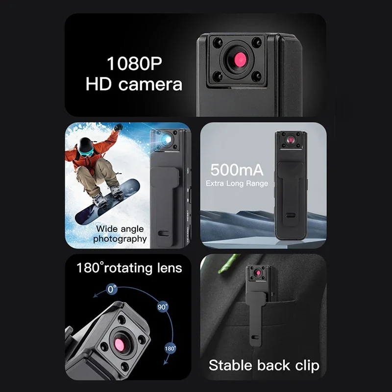 A9 Mini Kamera Przenośna 1080P Full HD z Noktowizorem na Podczerwień, Rejestrator do Sportów na Świeżym Powietrzu, Jazdy na Rowerze, Kamera Wideo z Klipsem na Plecy, Nowość 2026 — zdjęcie produktu 4