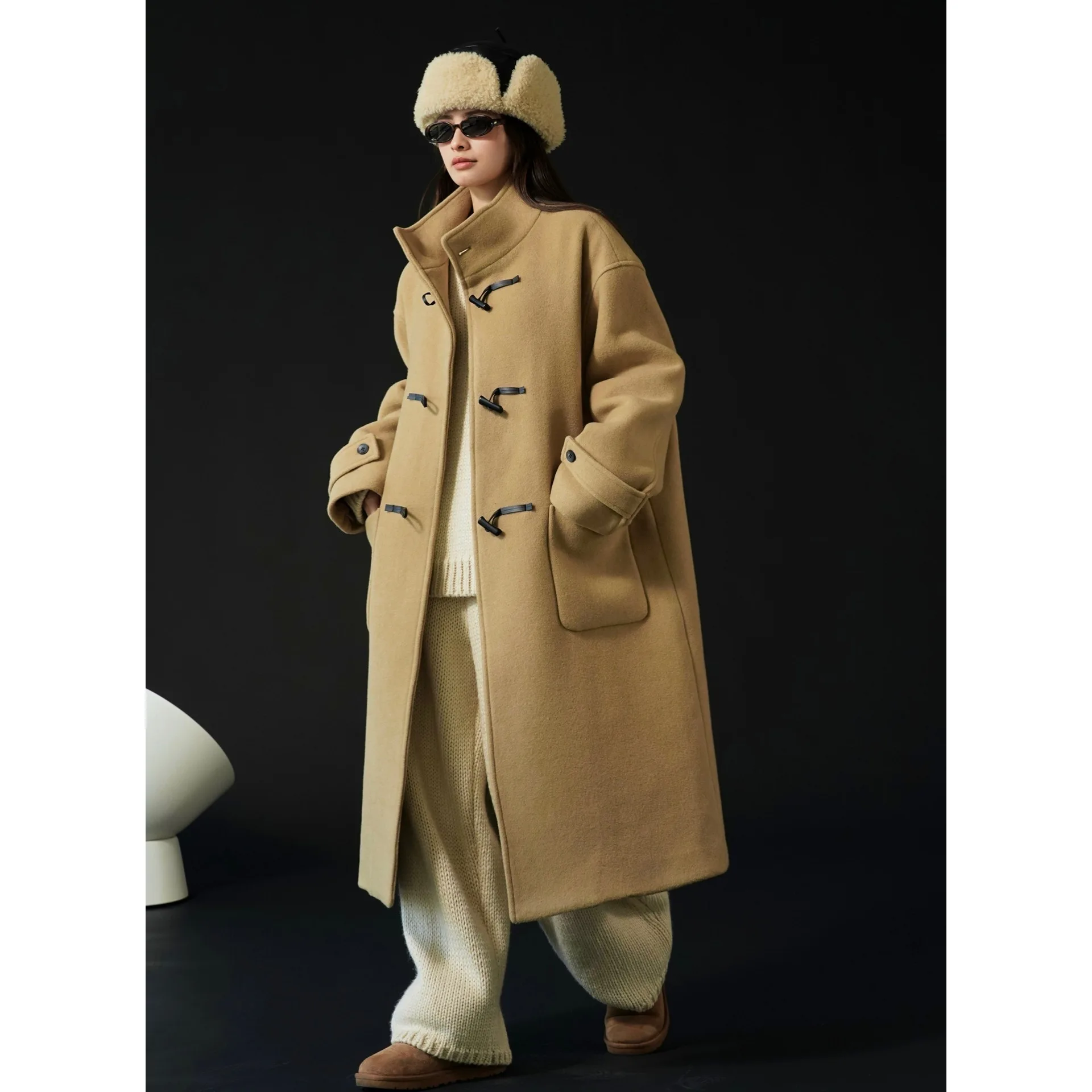 

Australian wool tweed coat Lu Fu winter new Korean version retro horn buckle thick warm coat women