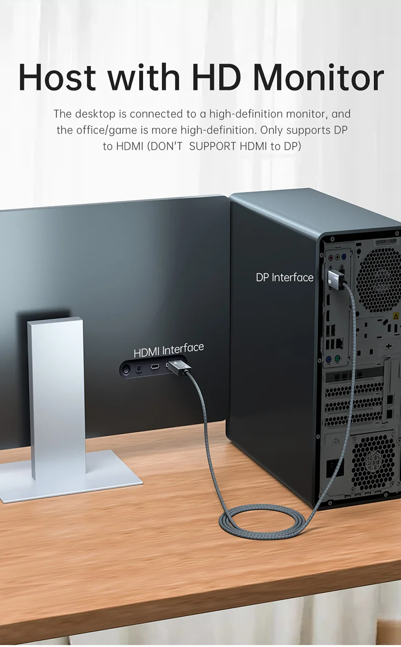 DisplayPort-zu-HDMI-Kabel 8K, VRR 4K@240Hz 2K@480Hz Aktives DP1.4-Quellkabel zu HDMI2.1-Displaykabel für Monitore von AMD, NVIDIA, Dell – Detail 7