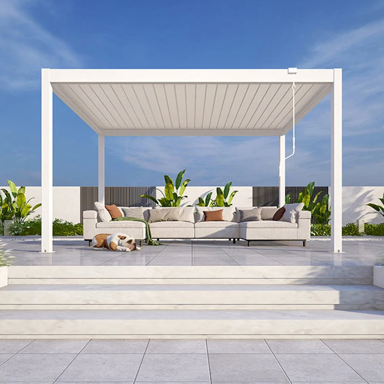 Outdoor Garden Aluminum Bioclimatic Retractable Roof Pergola Motorized Balcony Powder Coated Easily Assembled Telescoping Closed