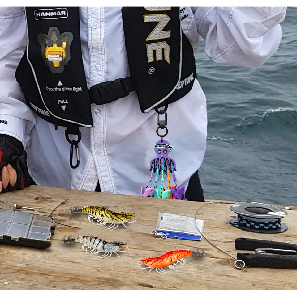 Tintenfisch Jig Köder Schutz Kit M + 6 Stück Webfoot Octopus Egi Haken Abdeckung Tintenfisch Regenschirm Köder Kappe mit Karabiner Meer Zubehör – Detail 7