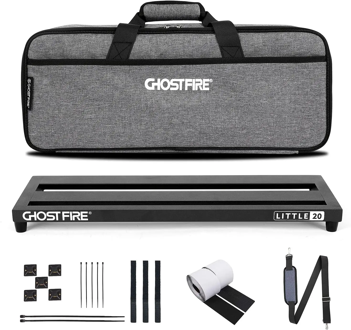 

Ghost Fire Guitar Pedal Board V-LITTLE 20 Aluminum Alloy 1.7lb Effect Pedalboard 20''x7''x1.9" with Carry Bag