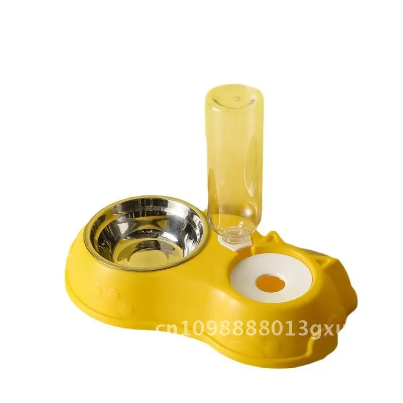 

Double Bowl Cat Dog Automatic Drinking Water Bowl Anti-Knock Pet Food Utensils Rice Bowl Pet Supplies Light Green Pink Yellow