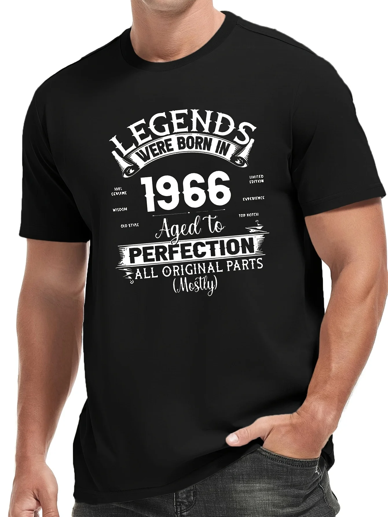 2026 Top PickMen's 1966 Birthday Pattern T-shirt Black Retro T-shirt with 1966 Birth of Legends Print, Casual Wear, Perfect for