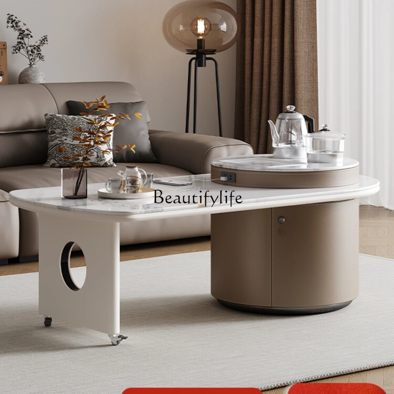 

The coffee table is a modern simple and rotatable small apartment with a high sense of microcrystalline stone coffee table