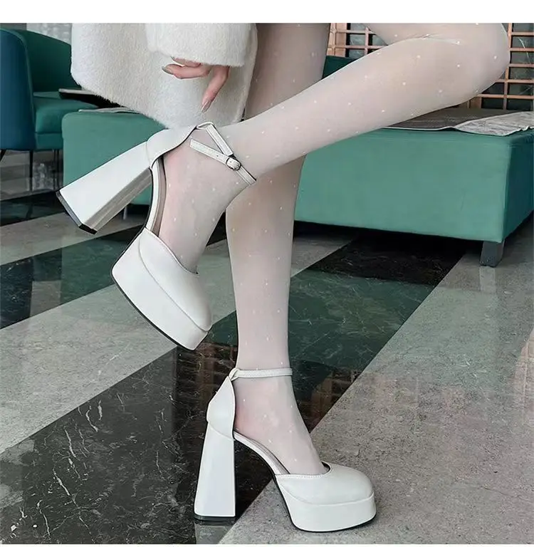 Super-high Heel Thick Heel Shoes Platform Sandals Women 2024 Designer Elegant Fashion Sexy Dress Party Round Toe White Heels