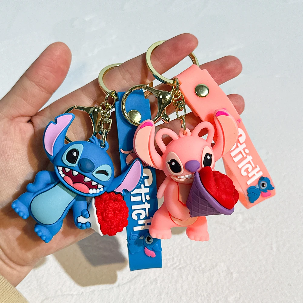 6PCS Lilo & Stitch Toys Keychian Anime Stitch Hanger Sleutelhanger Zoete Roze Engel Keychians Vrouwen Auto Sleutelhanger Meisje Verjaardagscadeau