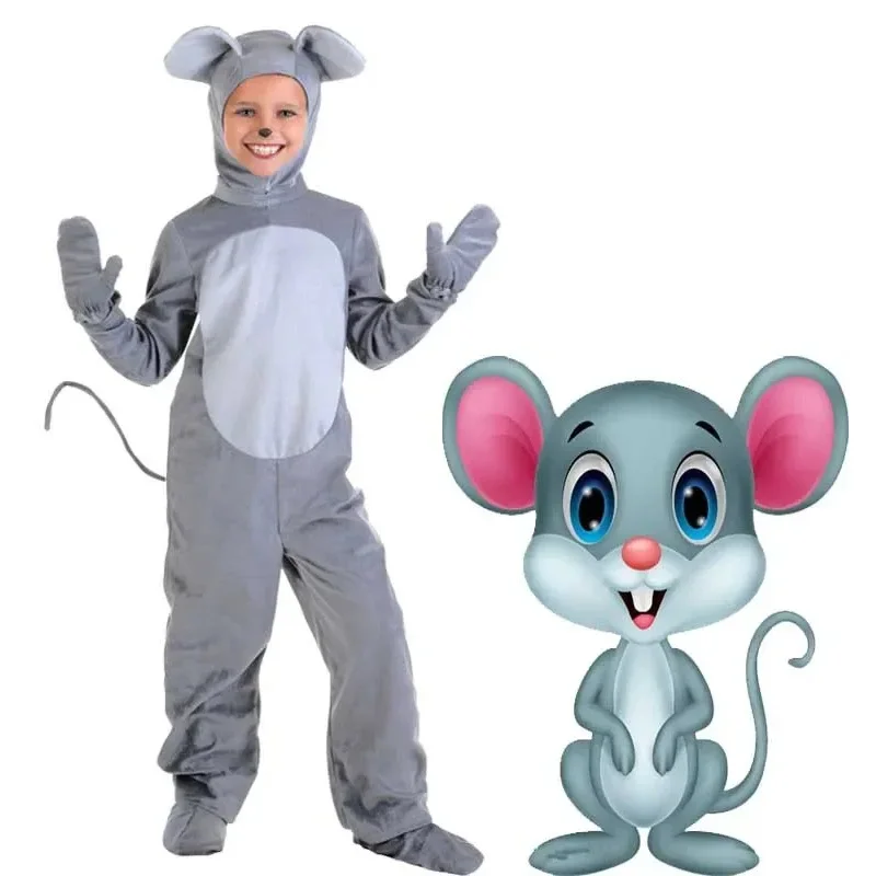 

Gray Mouse Halloween Cosplay Costumes Sets for Parent-child Outfit School Performance Birthday Fancy Mouse Clothing Jumpsuit