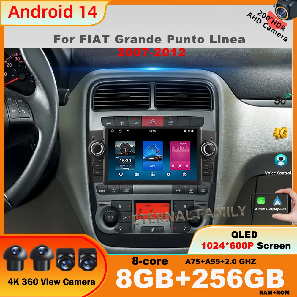 

7" Android 14 car radio For FIAT Grande Punto Linea 2007-2012 auto Multimedia Screen Carplay Navigation GPS 4G WIFI BT No 2 din