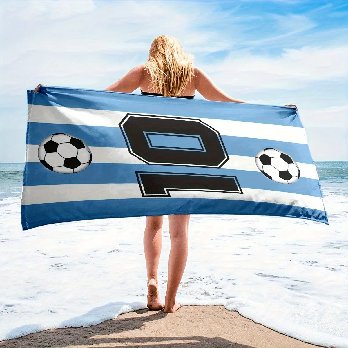 Soccer Ball Number 10 Quick Drying Beach Towel, Polyester for Surfing Swimming Yoga