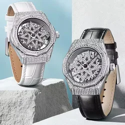 Montre en diamant de luxe pour femme, bijoux glacés, montres provoqué, beau cadeau en cuir, mode pour femme