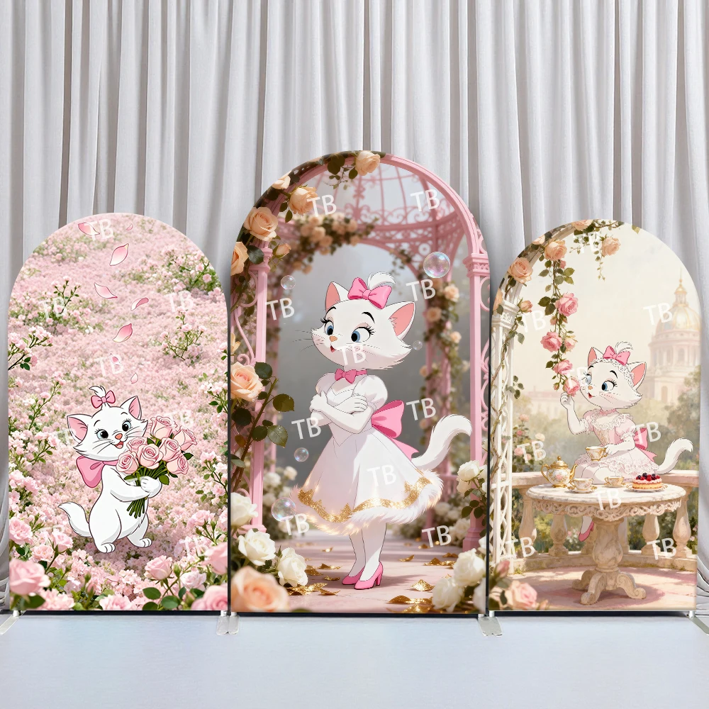 

Disney Marie the Cat Arch Backdrop Cover Rose Wall Afternoon Tea Dress for Birthday & Baby Shower Party Photo Booth Props