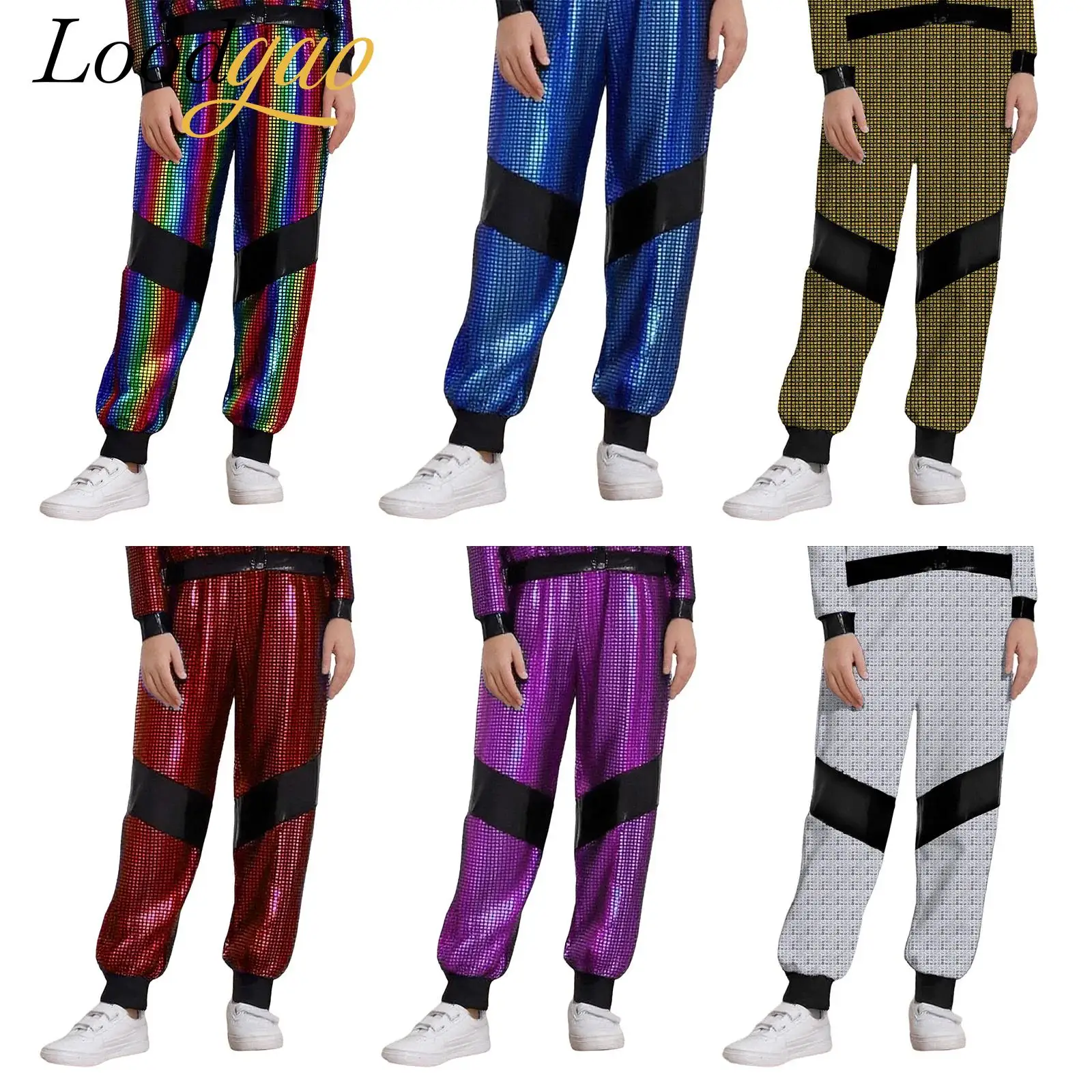 

Детская уличная одежда в стиле диско, клетчатые брюки-карго для мальчиков, детские брюки для уличных танцев, одежда в стиле хип-хоп, костюм для джазовых танцев с металлическим рисунком для девочек