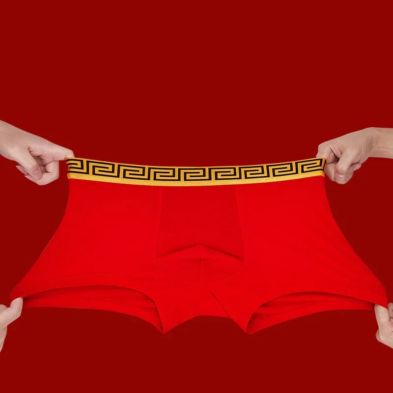 Boxers antibacterianos masculinos de algodão vermelho puro, shorts de cintura tamanho grande, virilha antibacteriana, short esportivo, quatro cantos, meninos antibacterianos