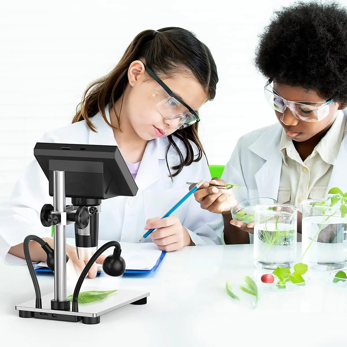 TOMLOV Professional Digital Electronics Soldering Microscope 1000X  LED Lights Metal Stand 4.3