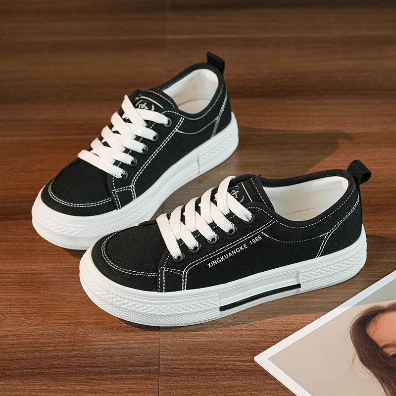 

New Fashion Sneakers Women Canvas Shoes Low Cut Lace-up Zapatos De Mujer Flats Ladies Casual Shoes Woman Shoes Student Sports