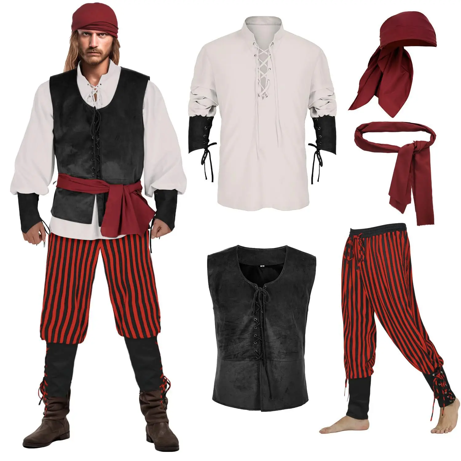 Średniowieczny wiking Cosplay kapitan Jack Sparrow Cosplay męski kostium pirata pirackie mundury do gier strój męskie kostiumy na Halloween