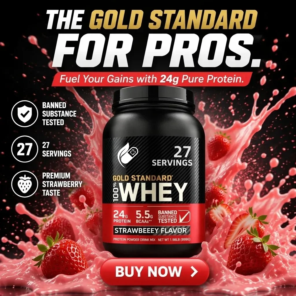 Strawberry Whey Protein Powder 24g Protein Isolate BCAAs Muscle Gain Post Workout Shake 27 Servings