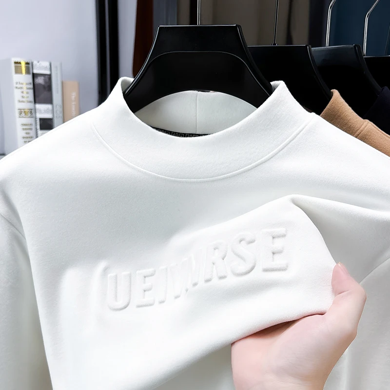 

Designer Original Men's Velvet Fleece Thickened Mock Neck Sweatshirt Warm Anti Pilling Long Sleeve Casual Autumn Winter Clothing