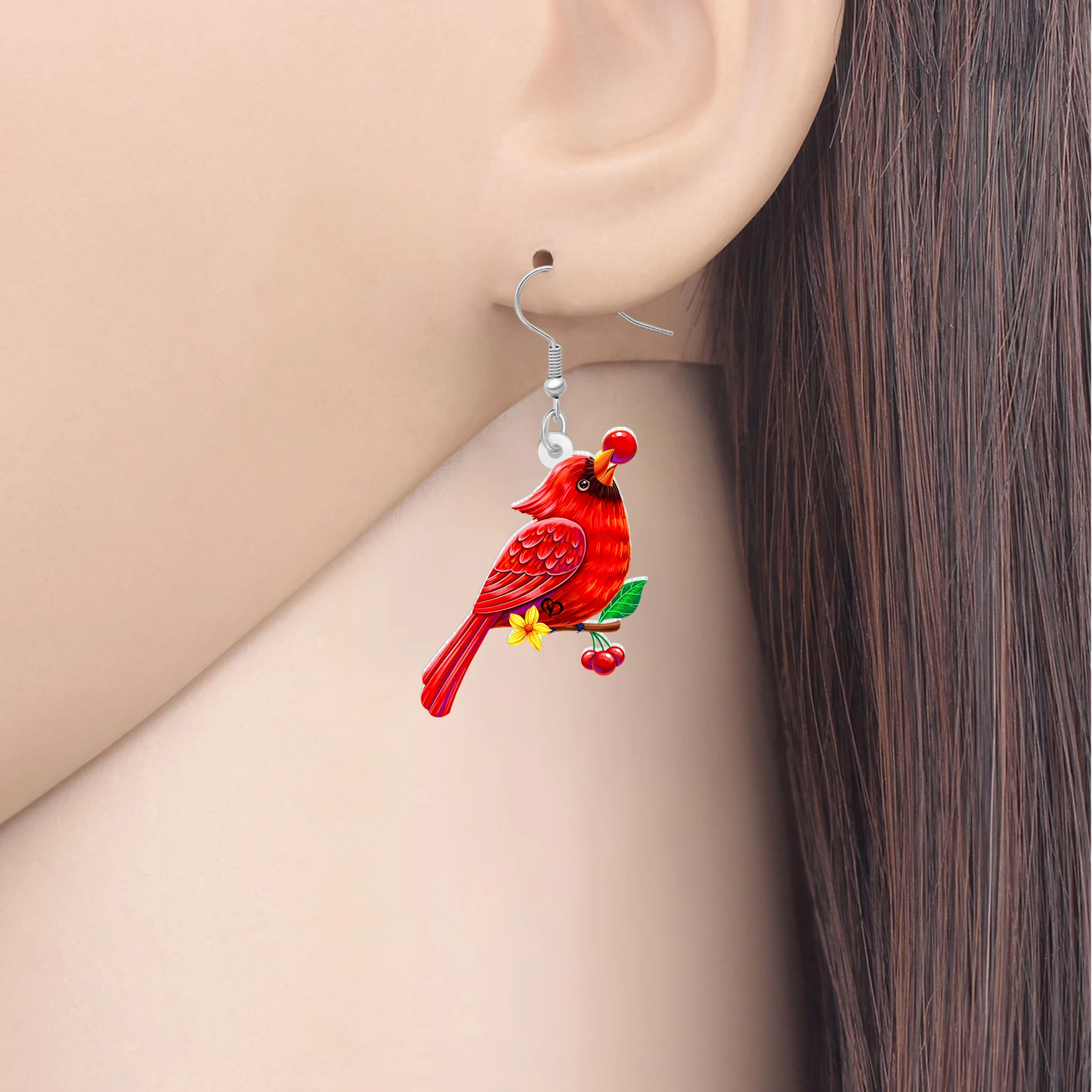BONSNY Acrylic Lovely Northern Cardinal Earrings Red Birds Animals Dangle Drop Nature Jewelry Bird Gifts for Women Mom Charms