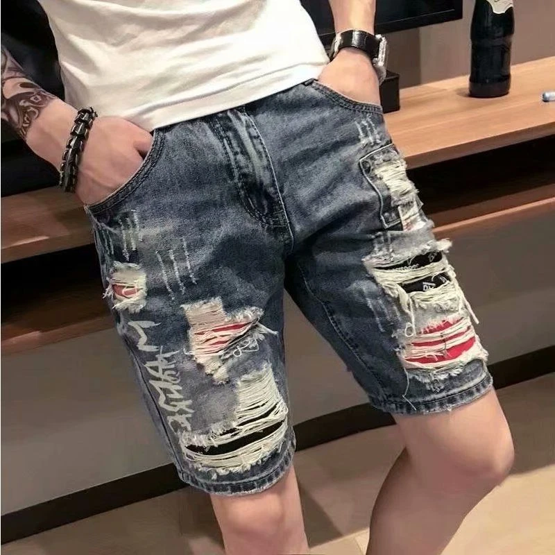 Short Jeans Pants For Men Multi Color Bermuda Man Denim Shorts Ripped New In Cut Luxury Jorts Baggy With Trend Popular Harajuku