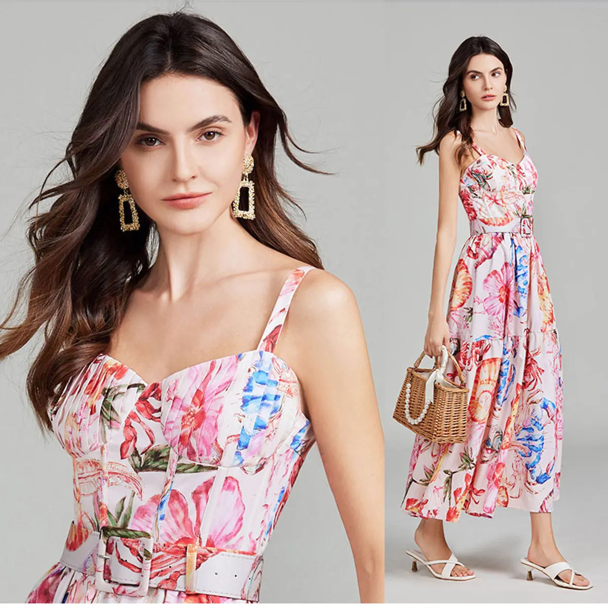 Vestido largo sin mangas y espalda descubierta para mujer, vestido bohemio con estampado Floral y cinturón antideslizante, informal, para playa y verano, 2024