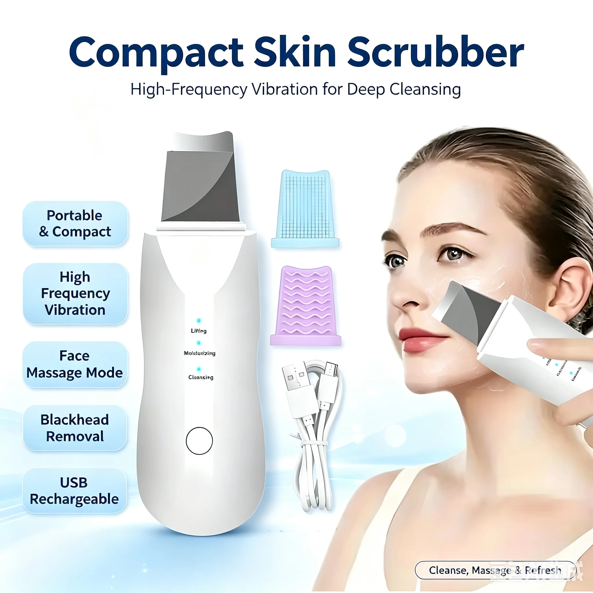 Deep Vibrate Skin Scrubber Facial Cleaner Shovel Spatula Not Ultrasonic Face ScrubberPeeling Blackhead Remover Facial Ma ssager