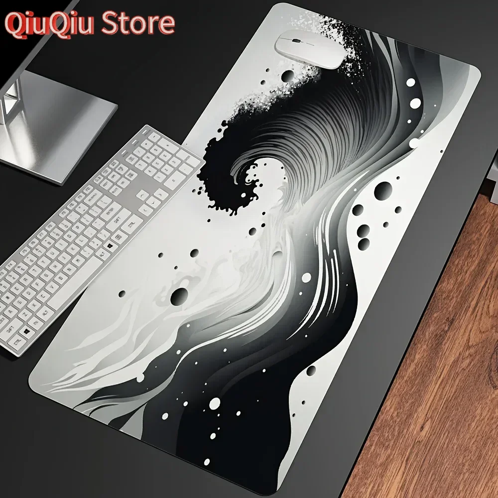 

Белый коврик для стола, черные волны, коврик для мыши, минималистичный игровой ноутбук, большой коврик для мыши, офисный ковер, геймерская клавиатура, коврик для мыши, аксессуары