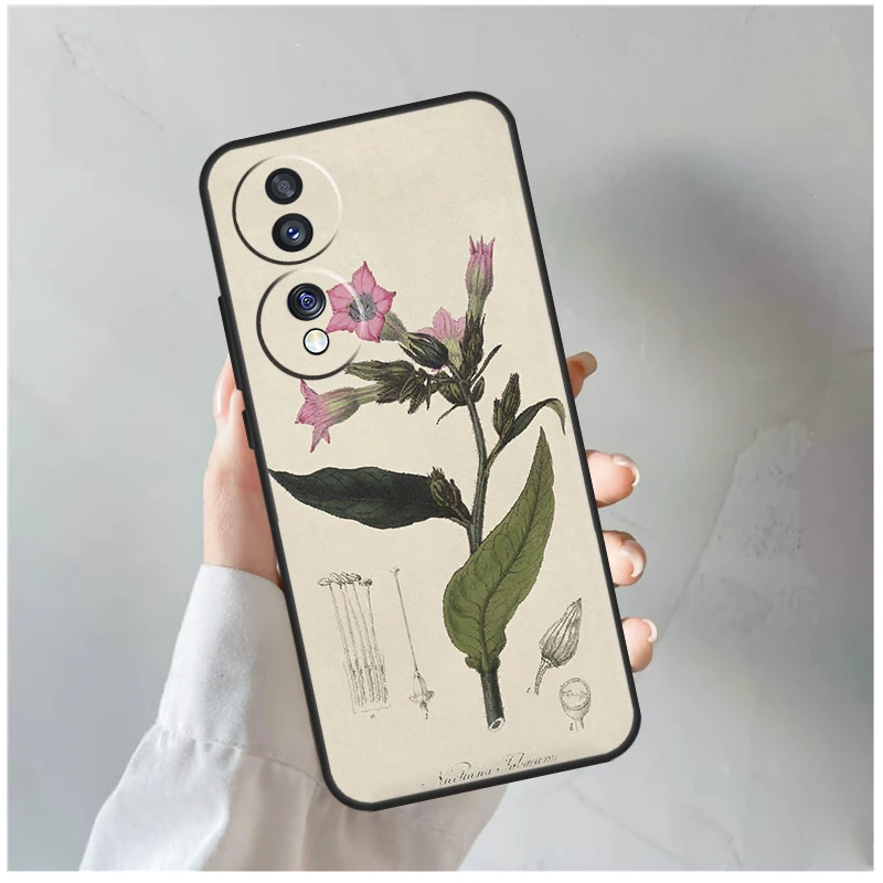 Botanical Drawings Flowers Plants For Huawei Honor Magic 5 Lite X8a X9a 50 70 Nova 9 5T P Smart P20 P30 P40 P50 P60 Pro Case