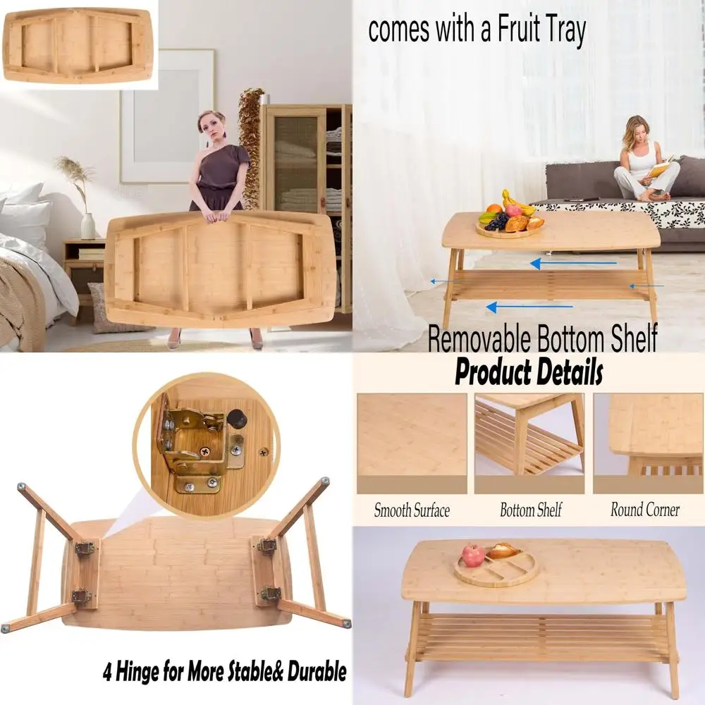 

Folding Bamboo Floor Desk with Storage Shelf, 19.7x38.6in, Living Room Low Table for Adults, No Assembly Required