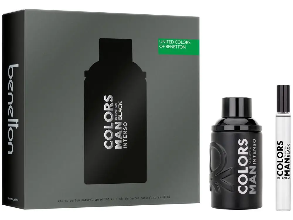 Kit Perfume Masculino Benetton Colors Man Black Intenso Eau de Parfum 100ml com Eau de Parfum Travel size 10ml
