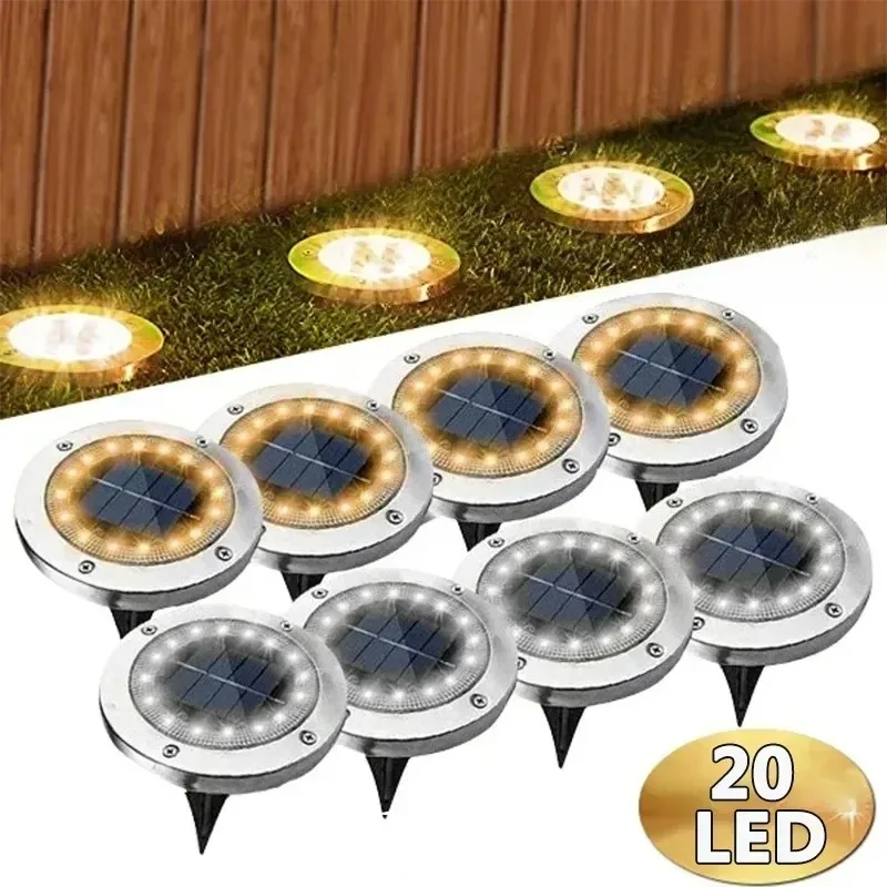 1/4/8Pcs Solar Lights Outdoor 8/20LEDs Disk Underground Lamp Spotlight Buried Solar Light for Home Garden Lawn Yard Decoration