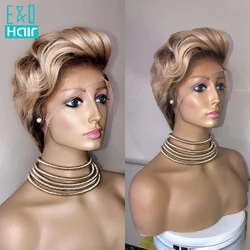 13X6 Lace Front Pixie Cut Pruiken Menselijk Haar Blonde 613 Korte Bob Pruik Ombre Kant Voorkant Menselijk Haar Pruiken Zijscheiding Pre Geplukt