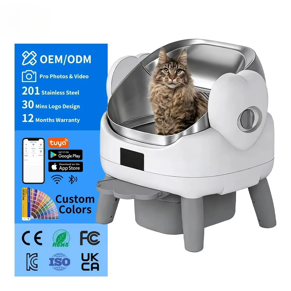 

Open Smart Self Cleaning Cat Litter Box Stainless Steel Inner Radar Sensor Jam Free Design App WiFi Control