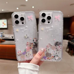 Cute Animals Sliders Quicksand Case Cover for iPhone 15 16 Pro Max 14 Shell Anime Puppy Bear Glitter Sand Liquid Hard Housing