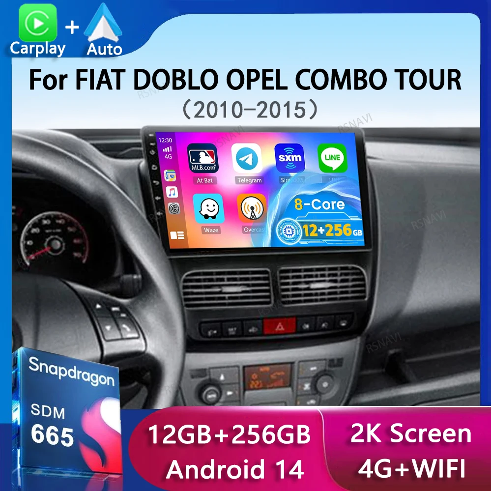 Android 14 Carplay Auto Car Radio For FIAT DOBLO OPEL COMBO TOUR 2010-2015 GPS Navigation Multimedia Video Player Stereo 2din 4G